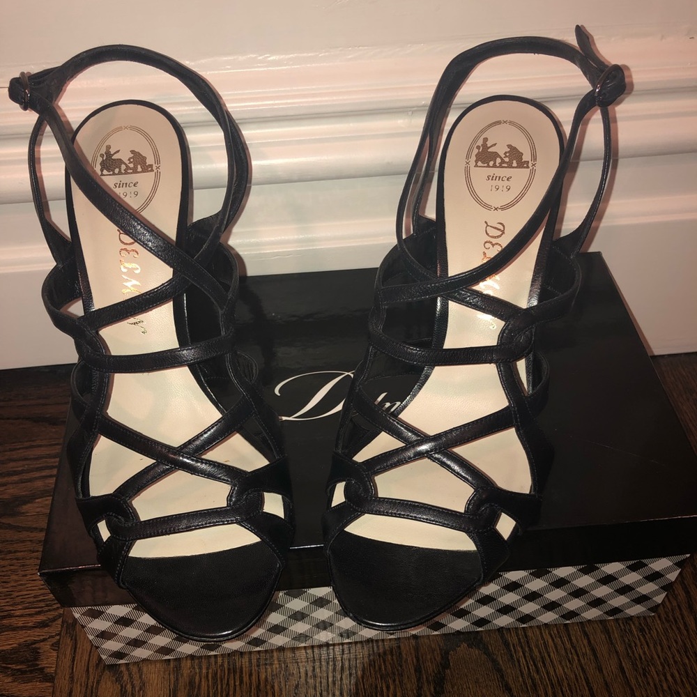 Delman Black Leather Heels